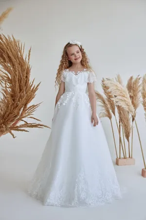 Classic White Communion Dress with Lace Ruffle Trim