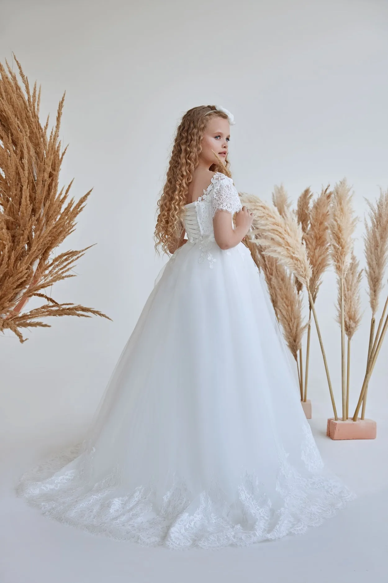 Classic White Communion Dress with Lace Ruffle Trim