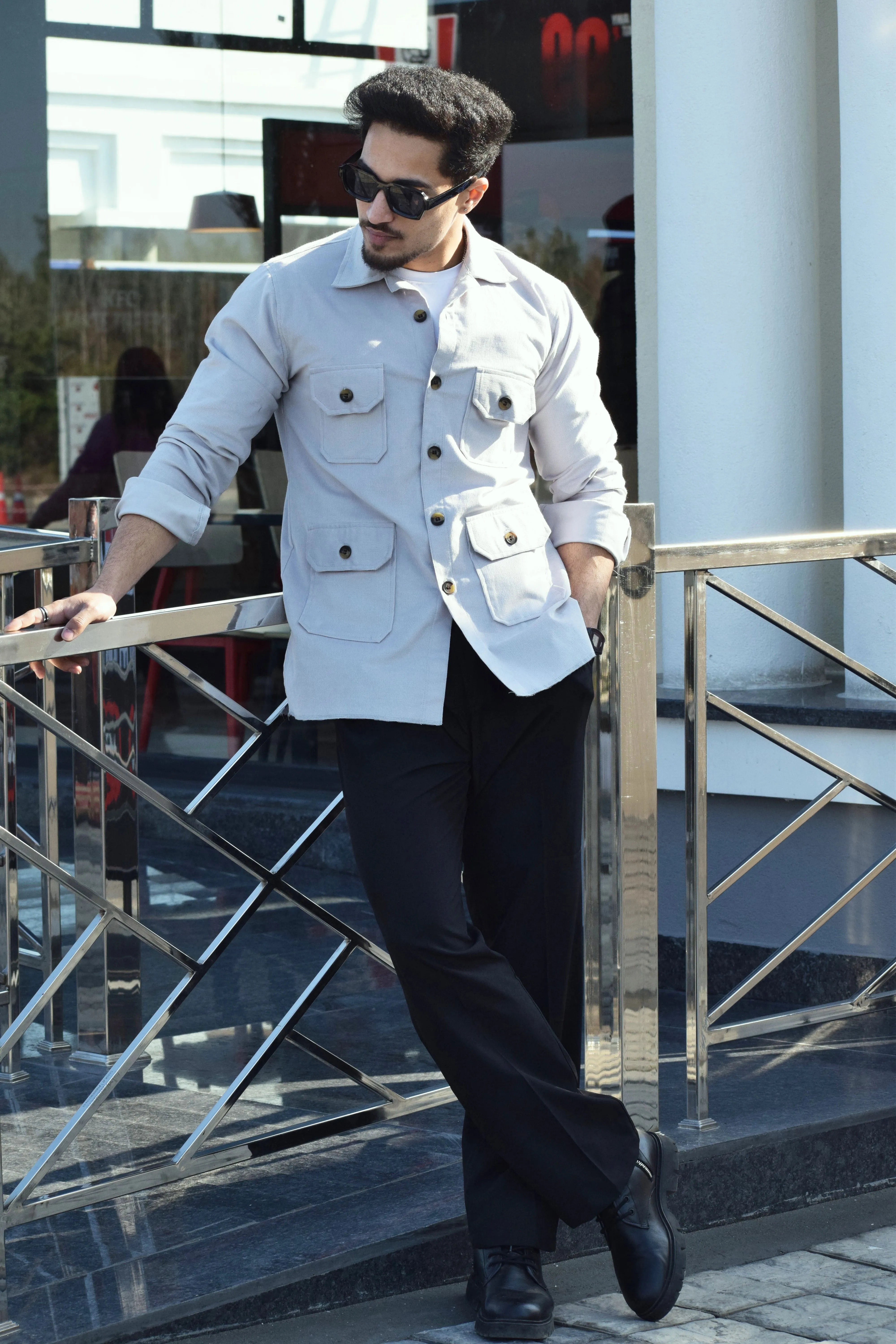 Cloud Grey Corduroy Hunting Shacket for Men