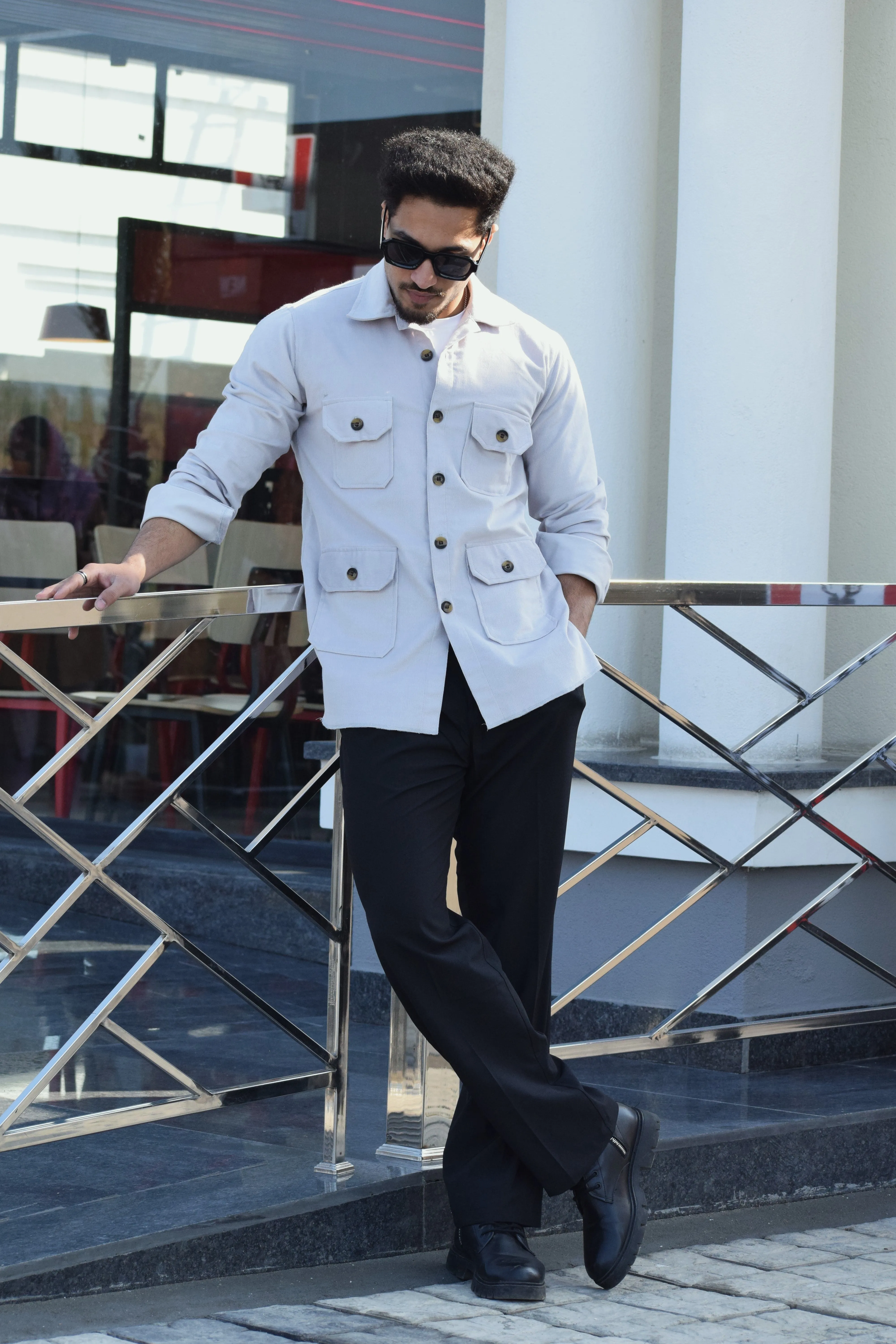 Cloud Grey Corduroy Hunting Shacket for Men