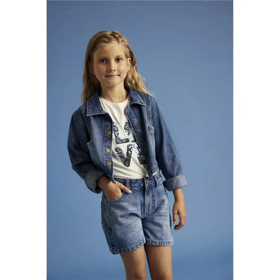 Creamie Cropped Denim Jacket: Sizes 7 to 12 Years