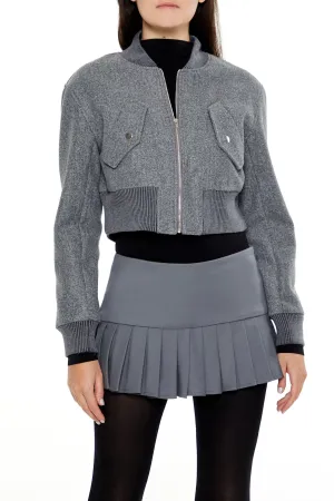 Cropped Bomber Jacket - Dark Grey