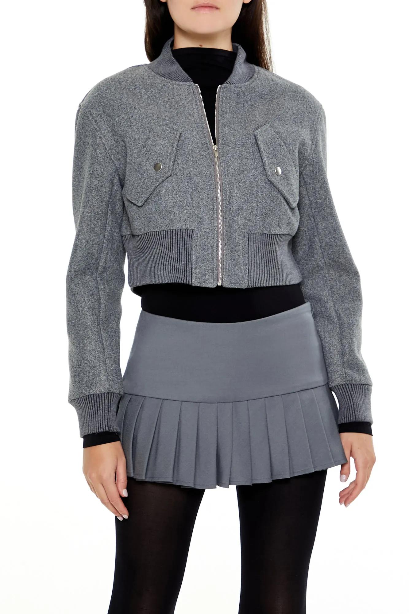 Cropped Bomber Jacket - Dark Grey