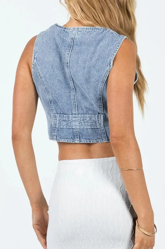 Cropped Denim Vest