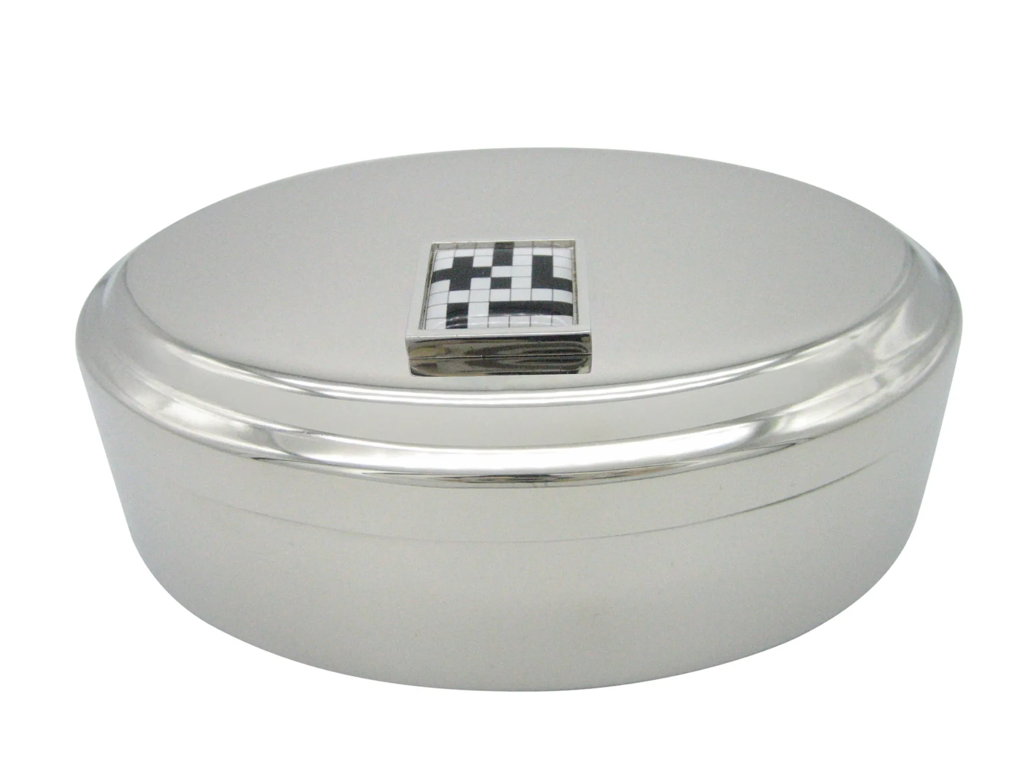 Crossword Puzzle Oval Trinket Jewelry Box