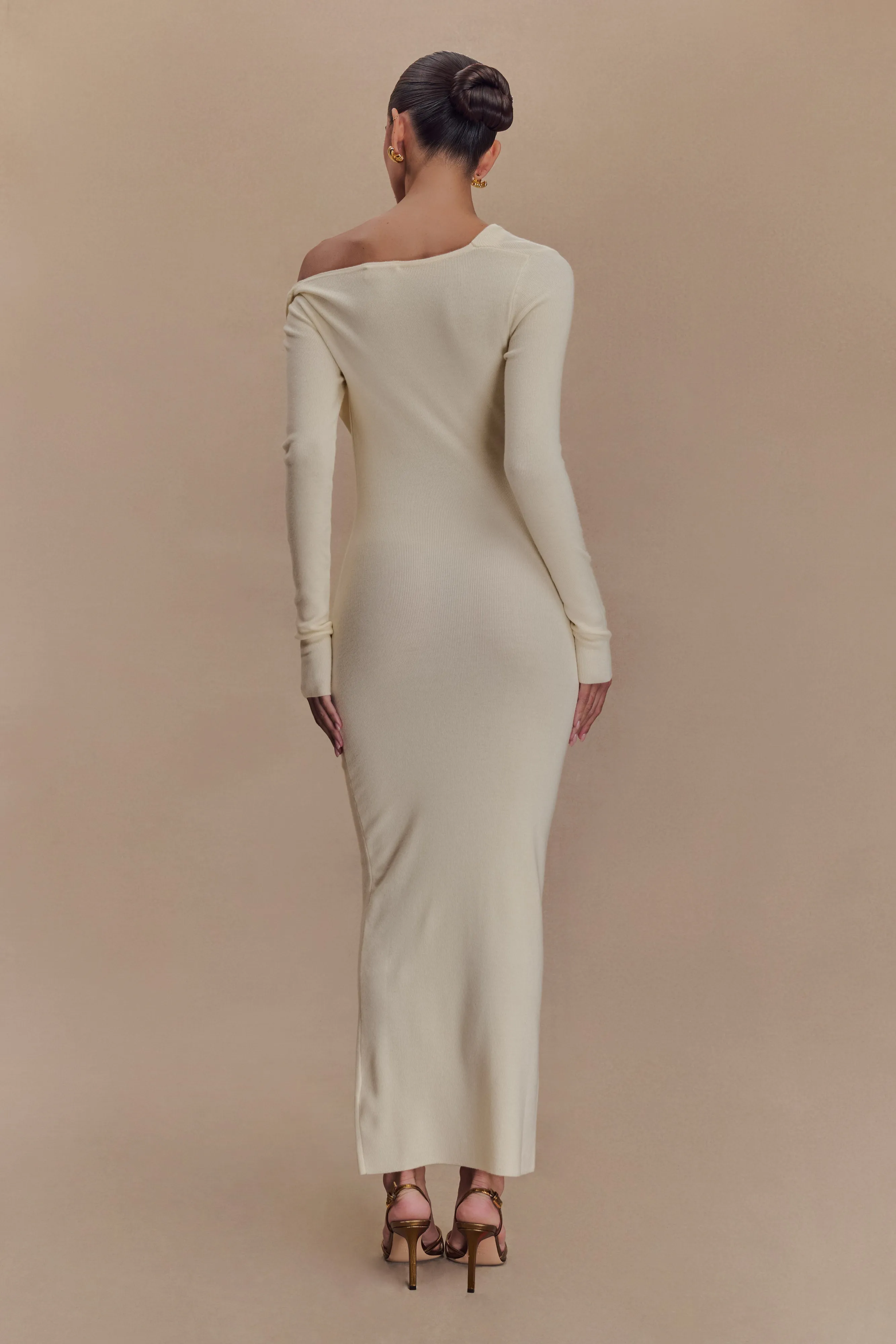 Culver Draped Twist Knit Midi Dress - Cream