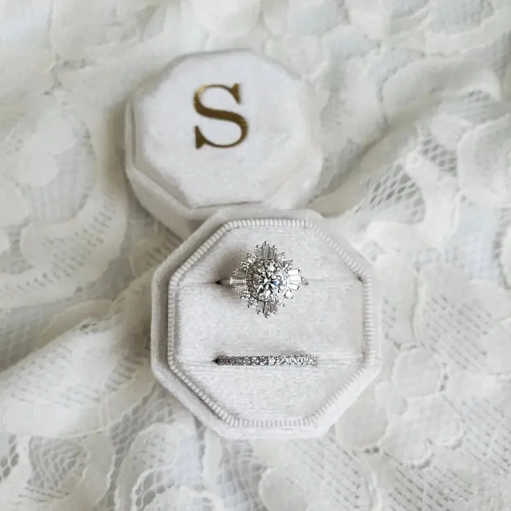 Customized Ring Box Single / Double Slot Octagonal Velvet Wedding Ring Box Luxury Ring Box Holder Handmade Classic Retro