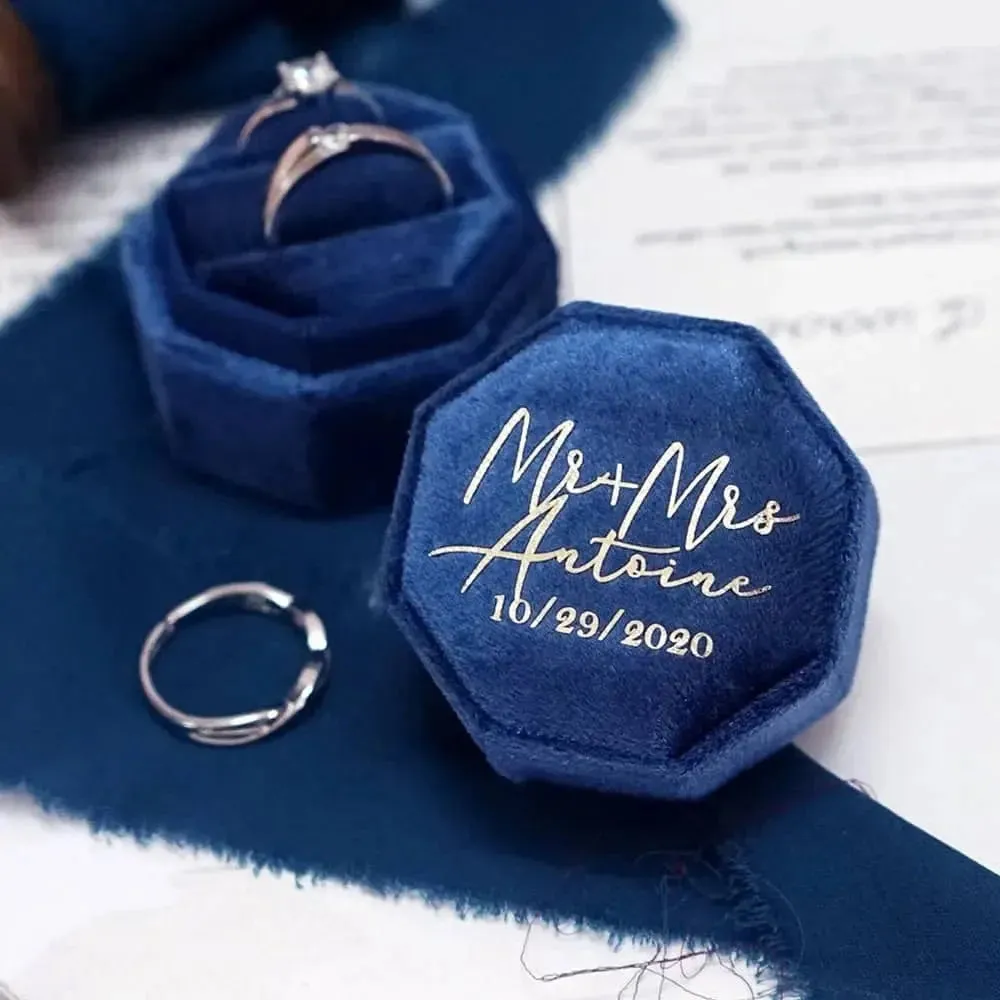 Customized Ring Box Single / Double Slot Octagonal Velvet Wedding Ring Box Luxury Ring Box Holder Handmade Classic Retro