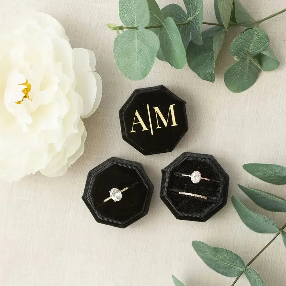 Customized Ring Box Single / Double Slot Octagonal Velvet Wedding Ring Box Luxury Ring Box Holder Handmade Classic Retro