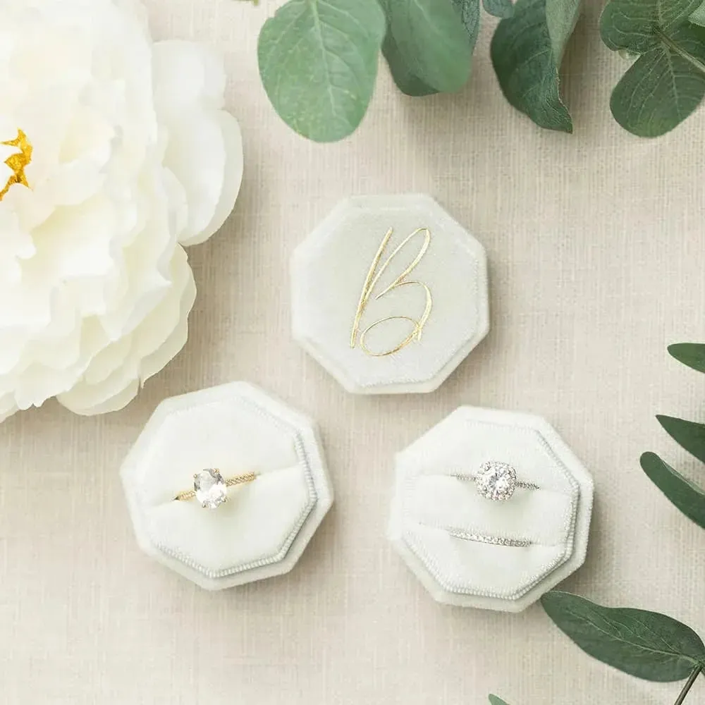 Customized Ring Box Single / Double Slot Octagonal Velvet Wedding Ring Box Luxury Ring Box Holder Handmade Classic Retro