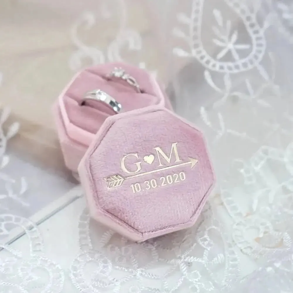 Customized Ring Box Single / Double Slot Octagonal Velvet Wedding Ring Box Luxury Ring Box Holder Handmade Classic Retro