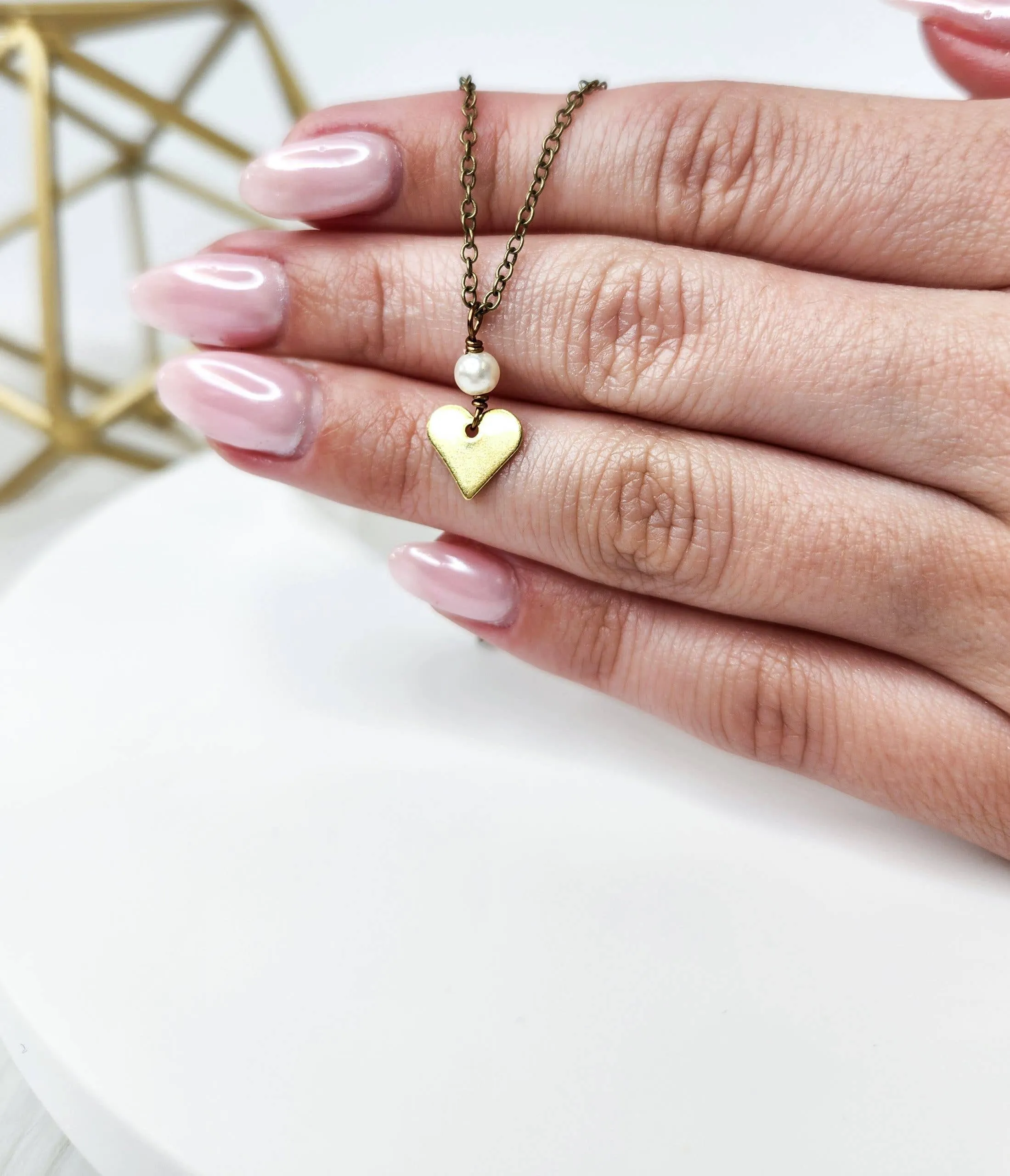 Dainty Heart & Pearl Necklace