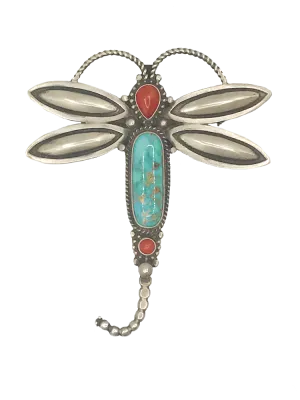 Darling Dragonfly Pin with Turquoise   Coral