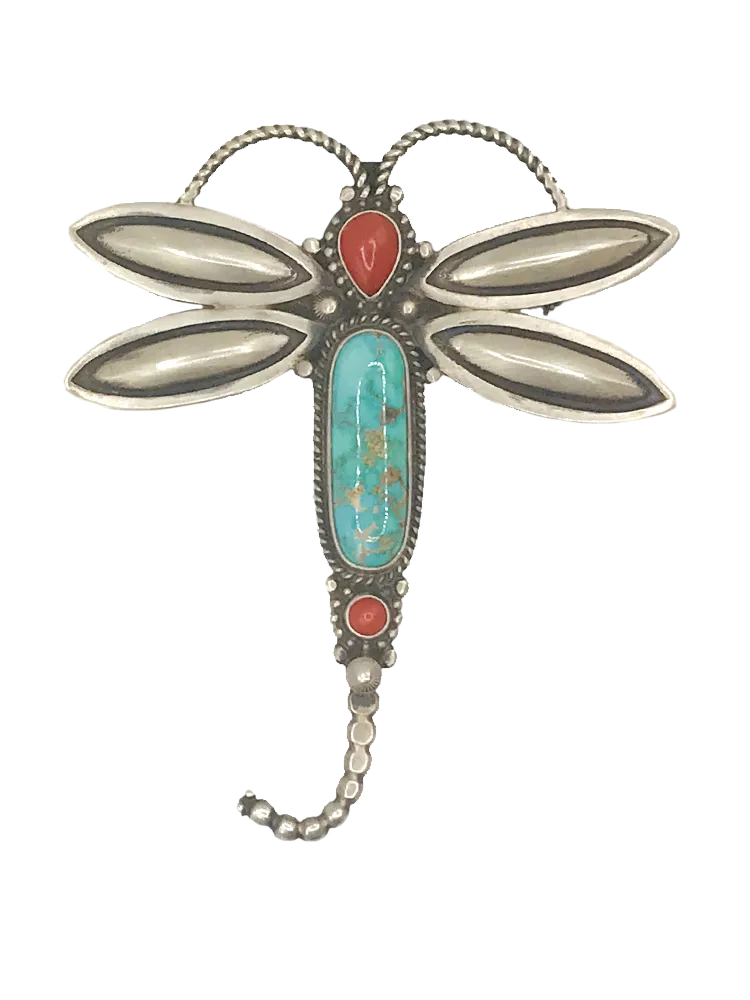 Darling Dragonfly Pin with Turquoise   Coral