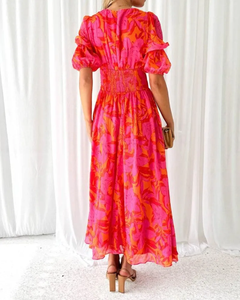 DELILAH - CLASSIC RED ROSE MAXI DRESS