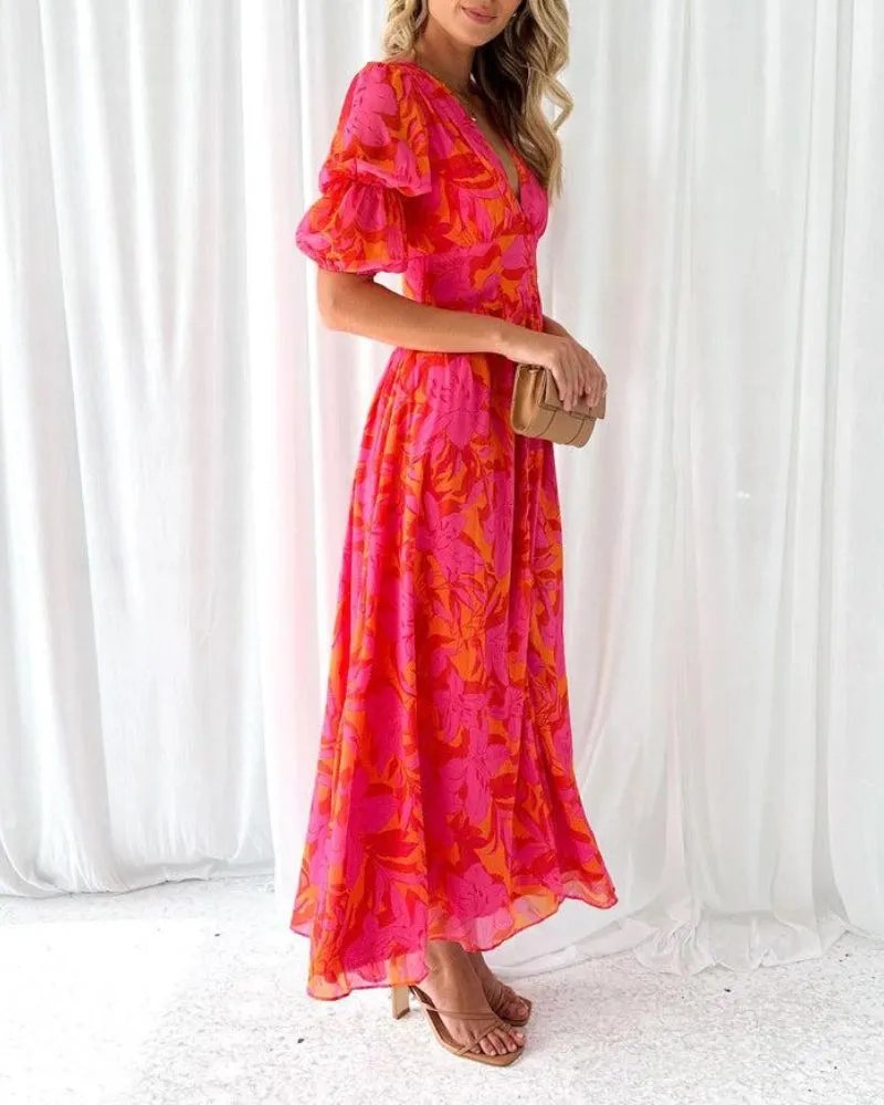 DELILAH - CLASSIC RED ROSE MAXI DRESS