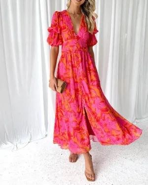 DELILAH - CLASSIC RED ROSE MAXI DRESS