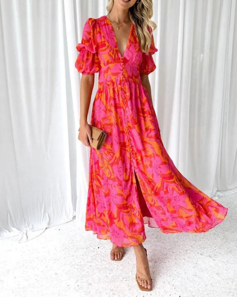 DELILAH - CLASSIC RED ROSE MAXI DRESS