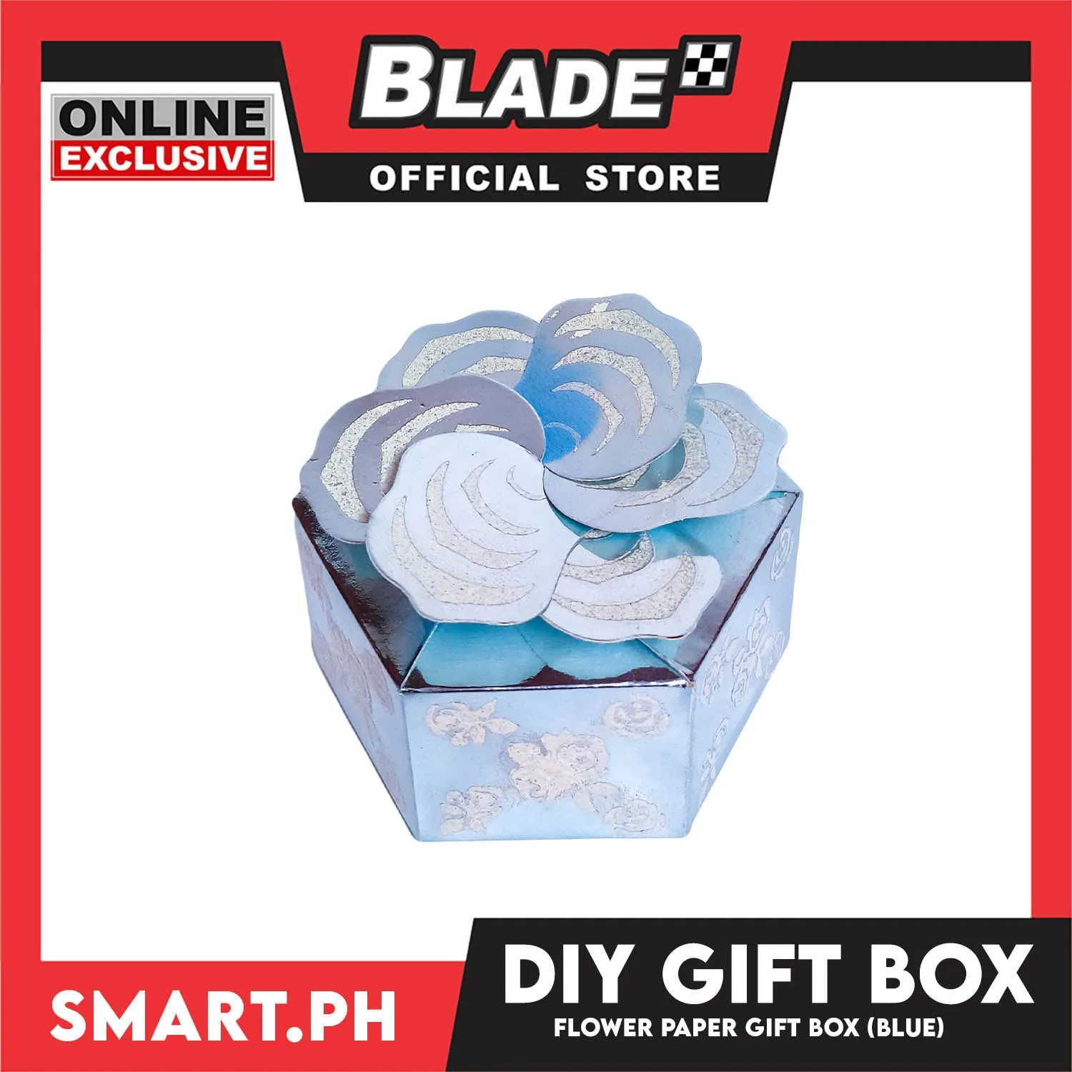 DIY Gift Box, Flower On Top Design Paper Gift Box 7cm (Blue) Perfect For Party Giveaway Or Souvenir