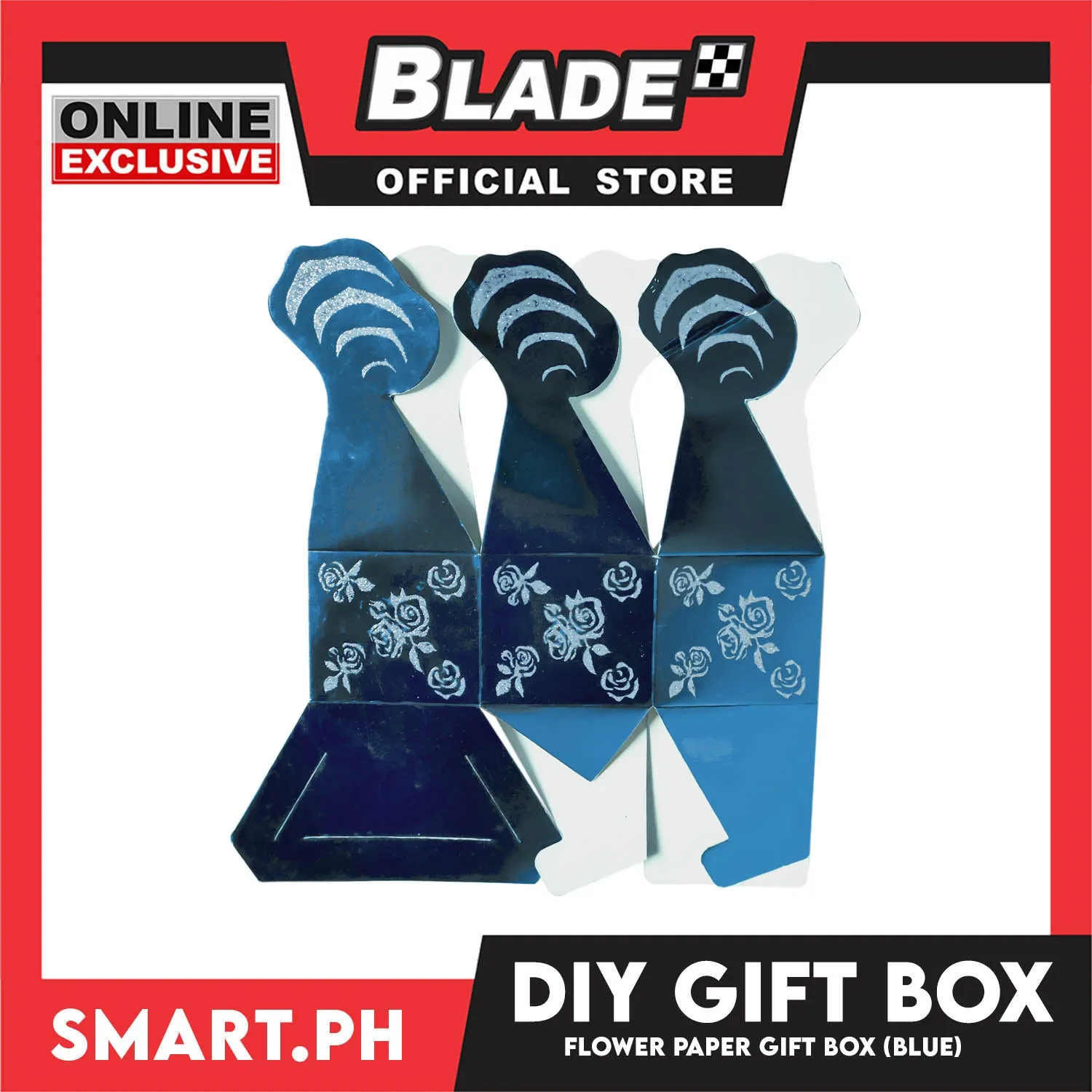 DIY Gift Box, Flower On Top Design Paper Gift Box 7cm (Blue) Perfect For Party Giveaway Or Souvenir