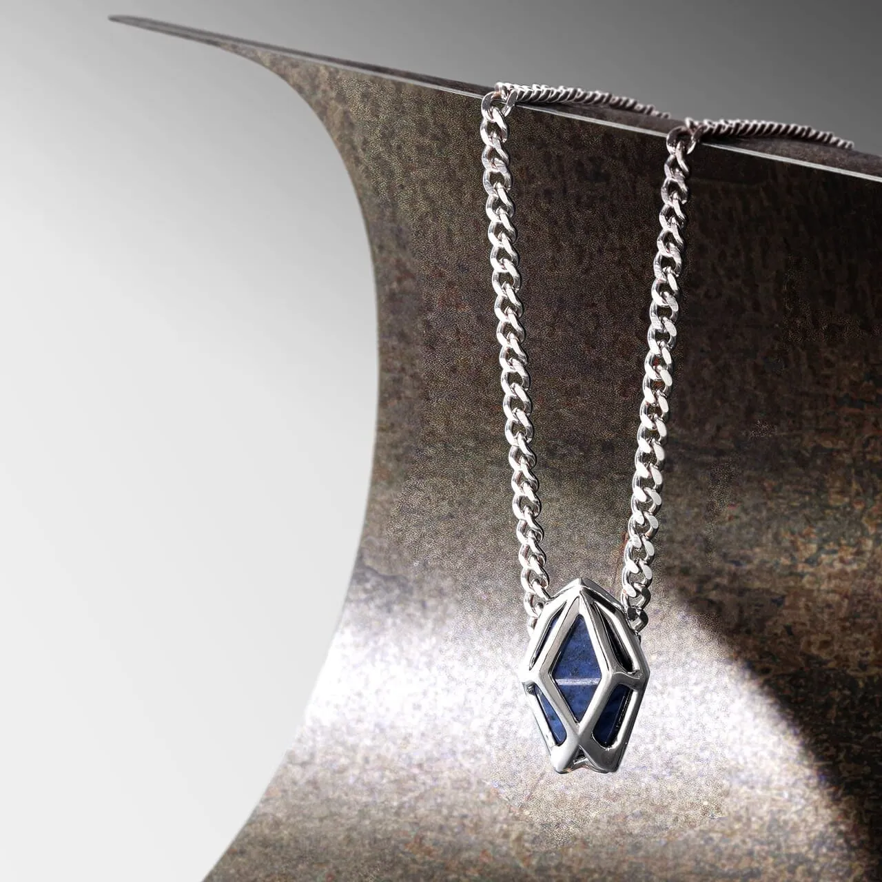Dumortierite Alien Geometric Logo Necklace