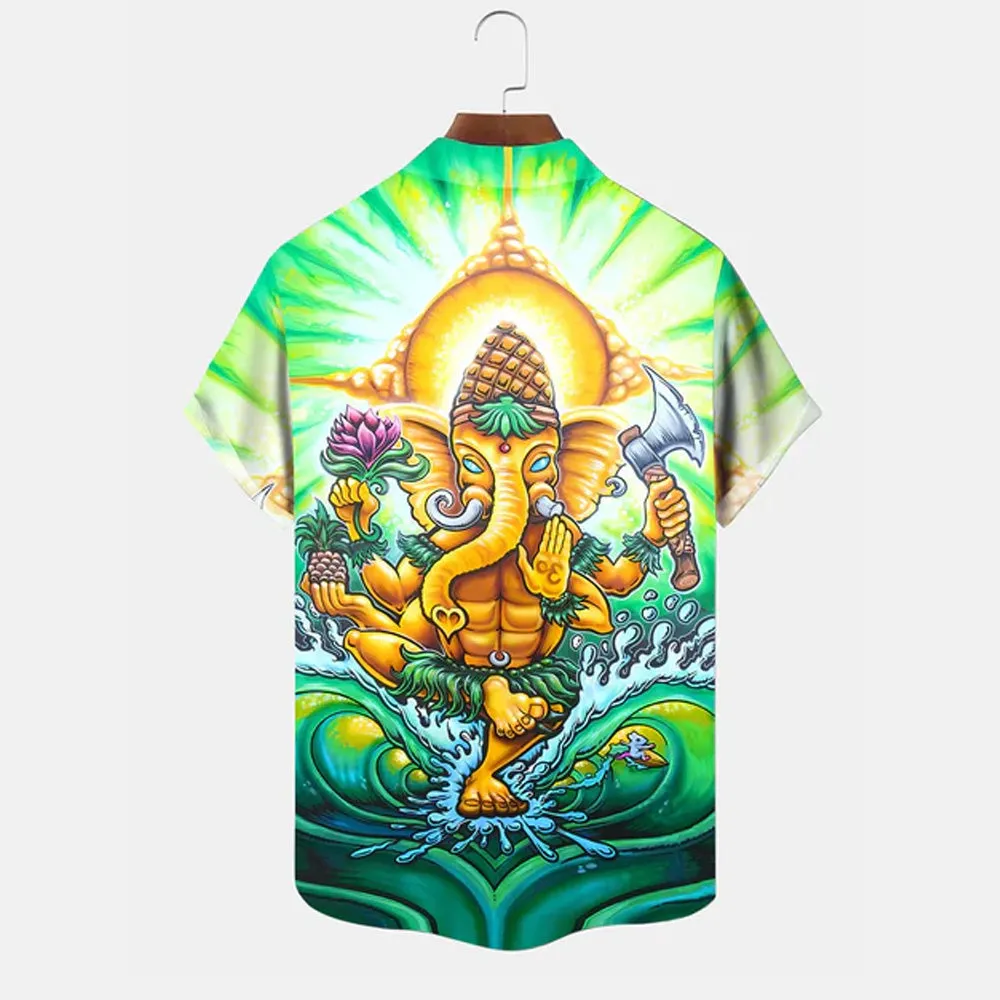 Elephant Animal Button Pocket Leisure Vacation Shirt