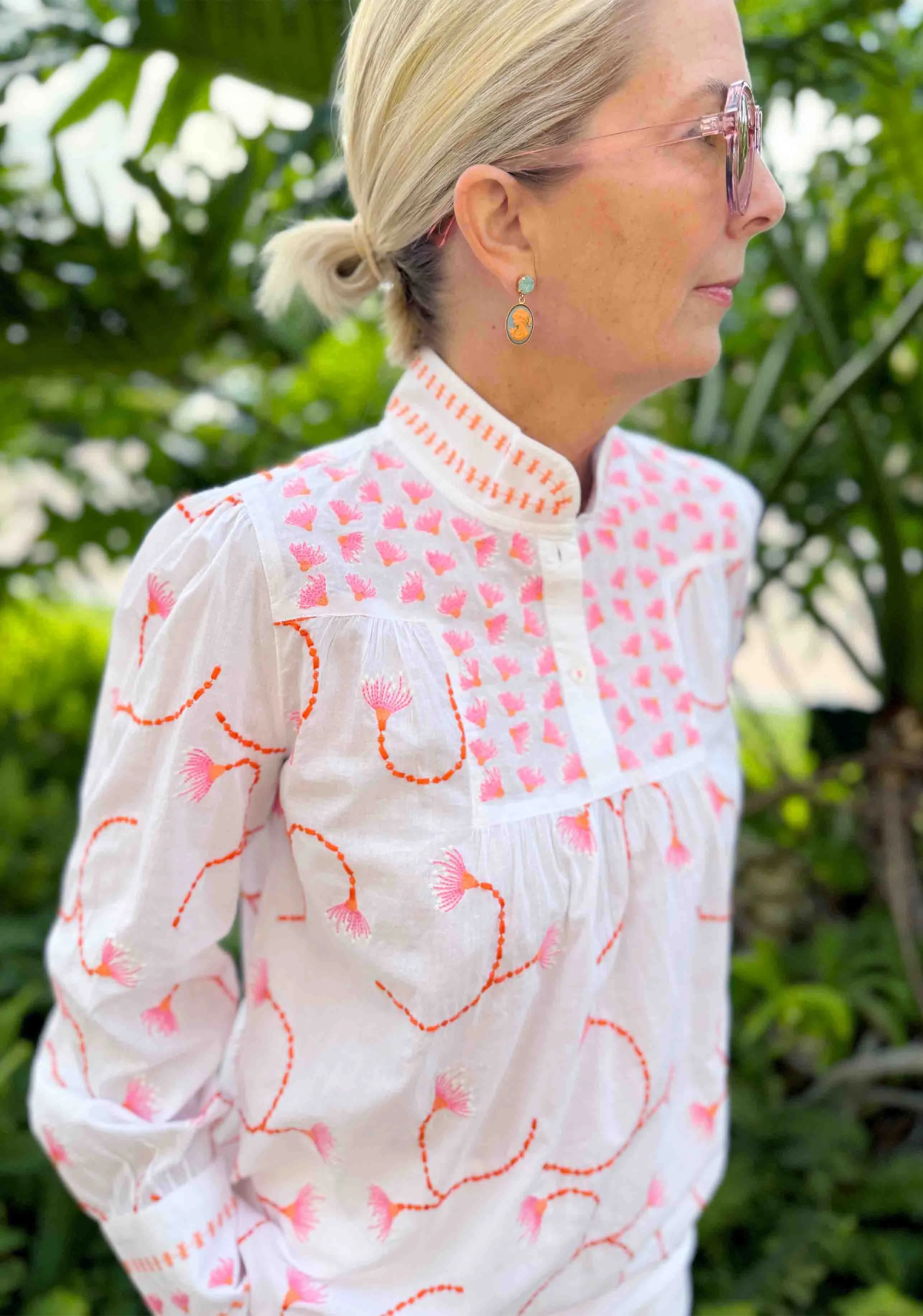 Embroidered Orange Dandelion Blouse