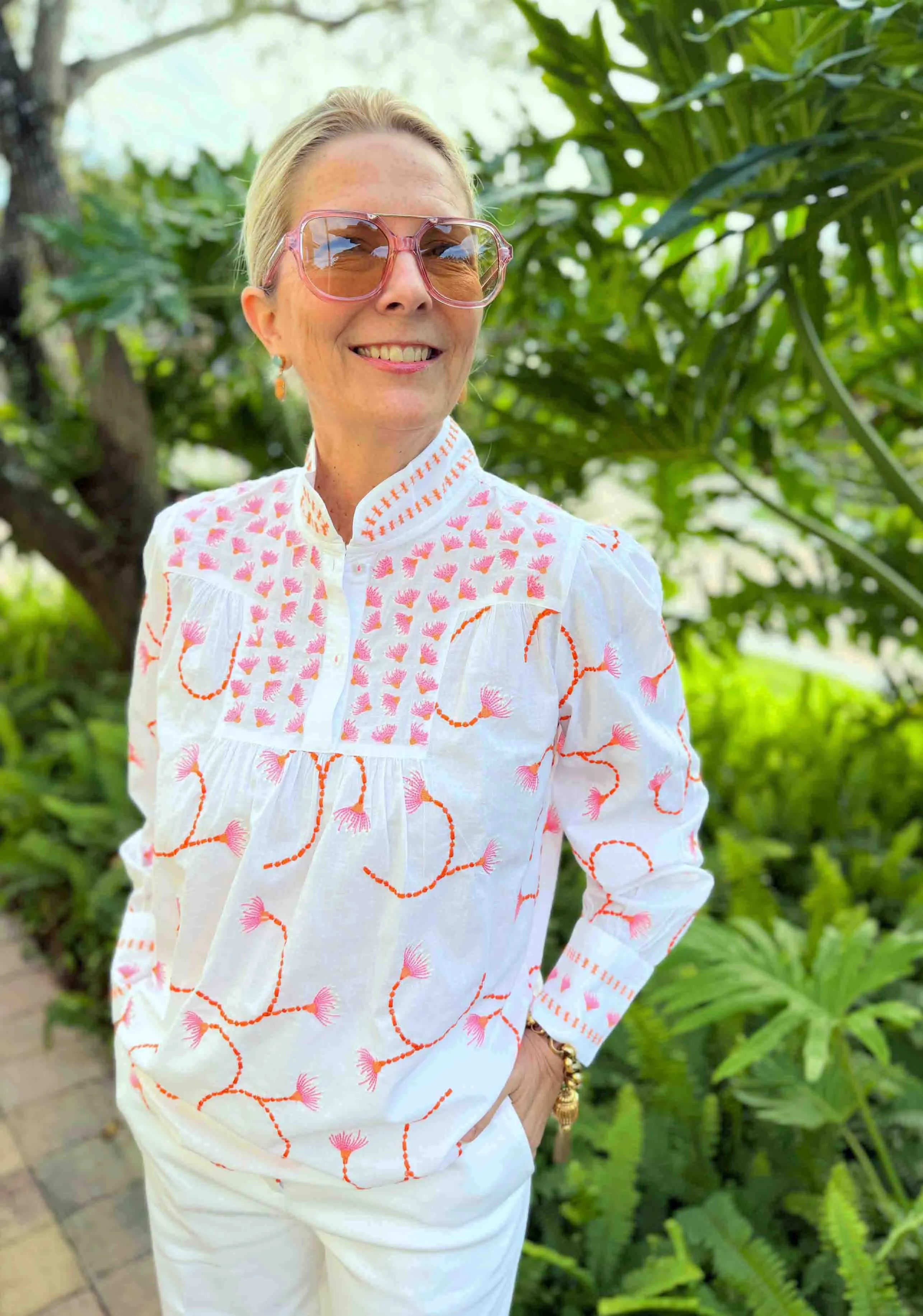 Embroidered Orange Dandelion Blouse