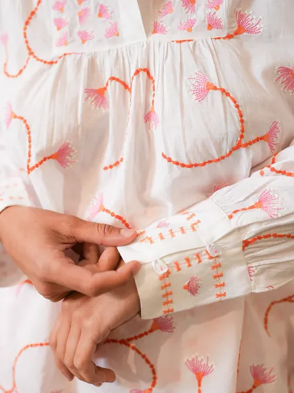 Embroidered Orange Dandelion Blouse