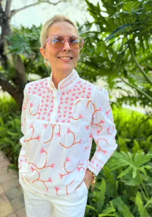 Embroidered Orange Dandelion Blouse
