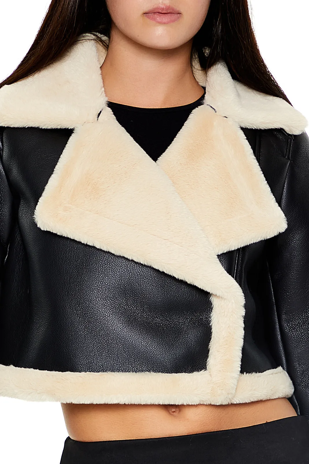Faux Leather Moto Jacket - Black
