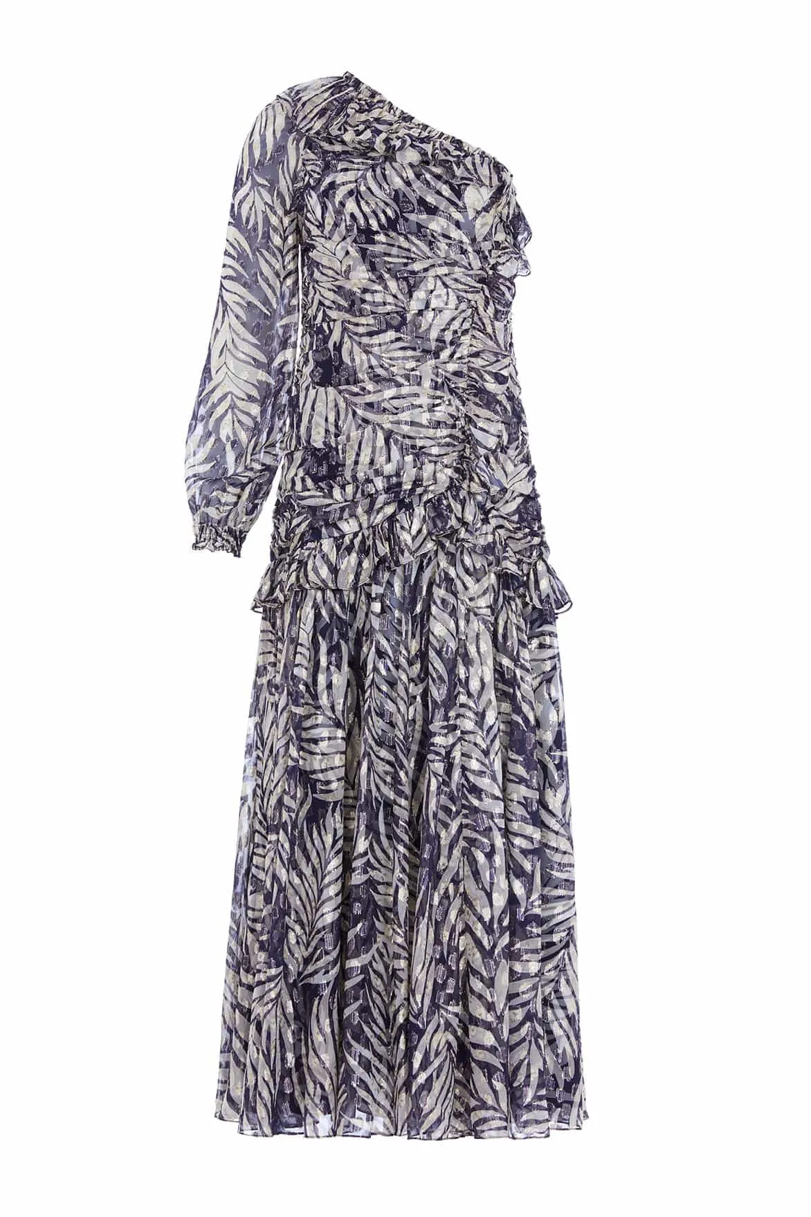 Feather Lurex One-Shoulder Ankle Gown