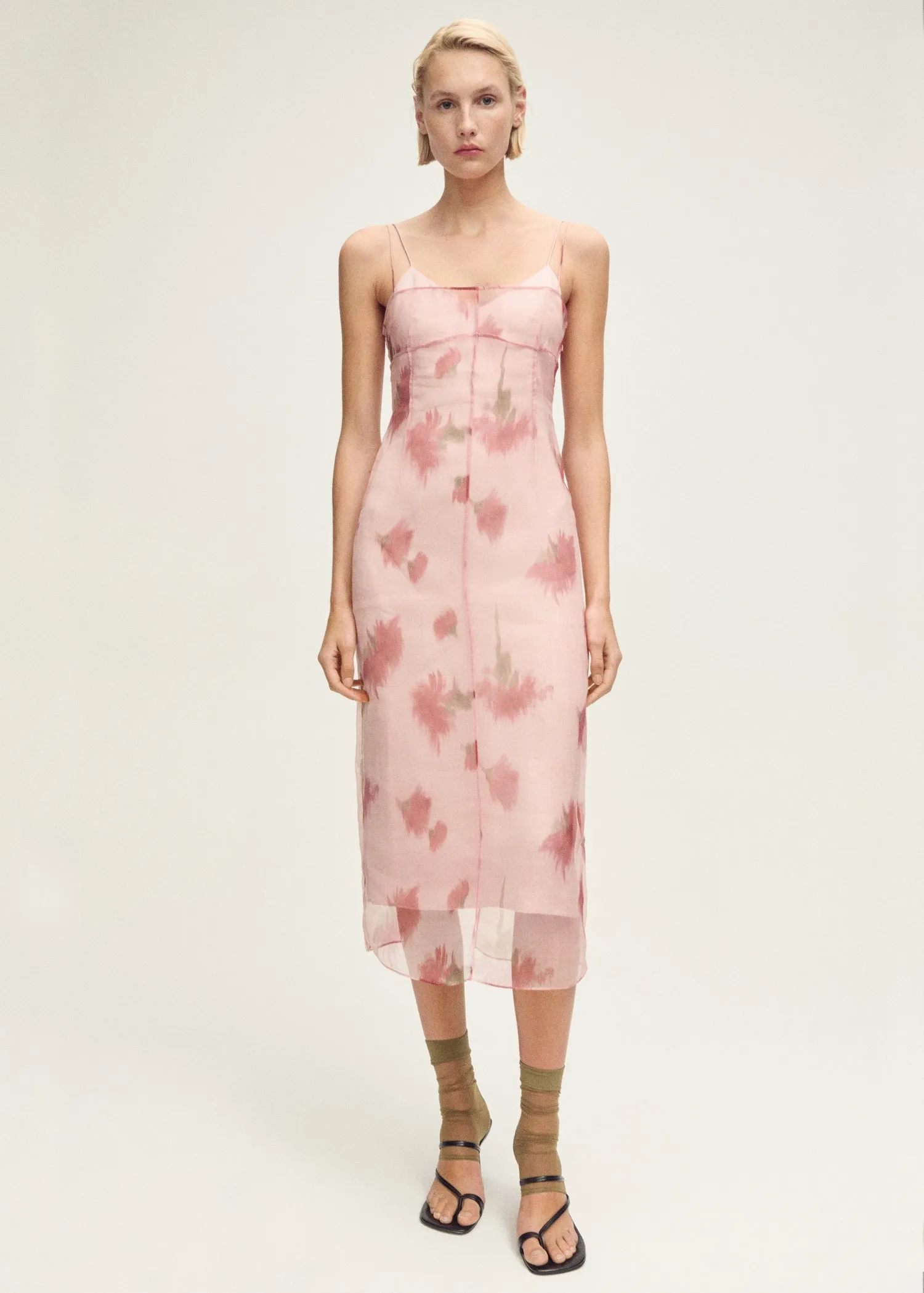 Floral-print combined dress