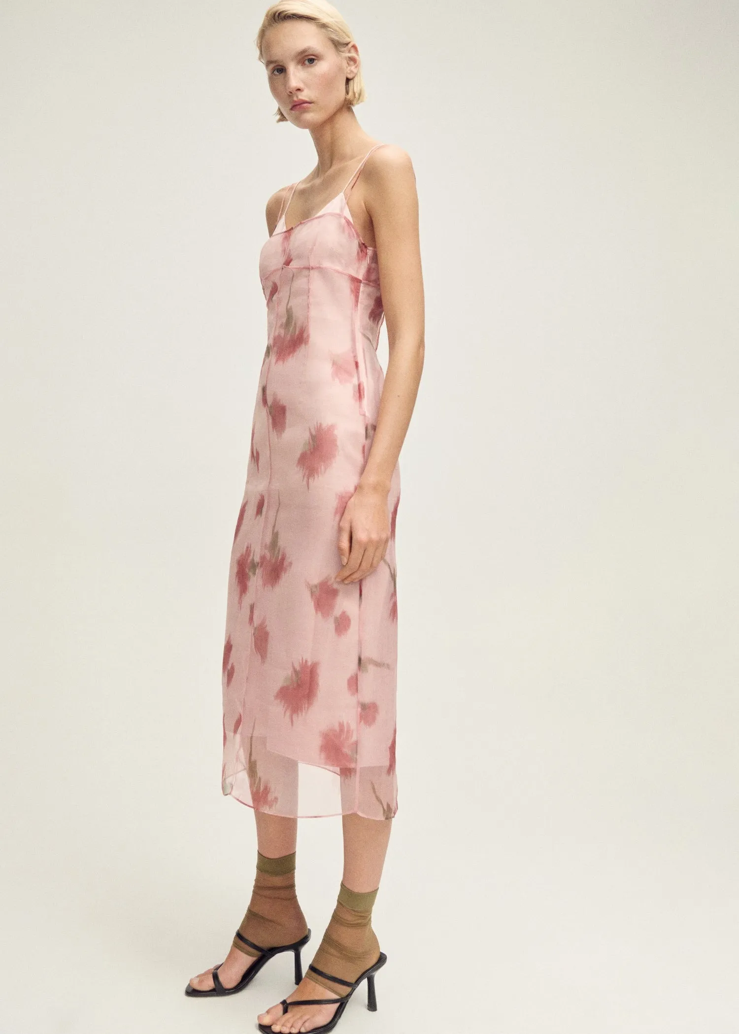 Floral-print combined dress
