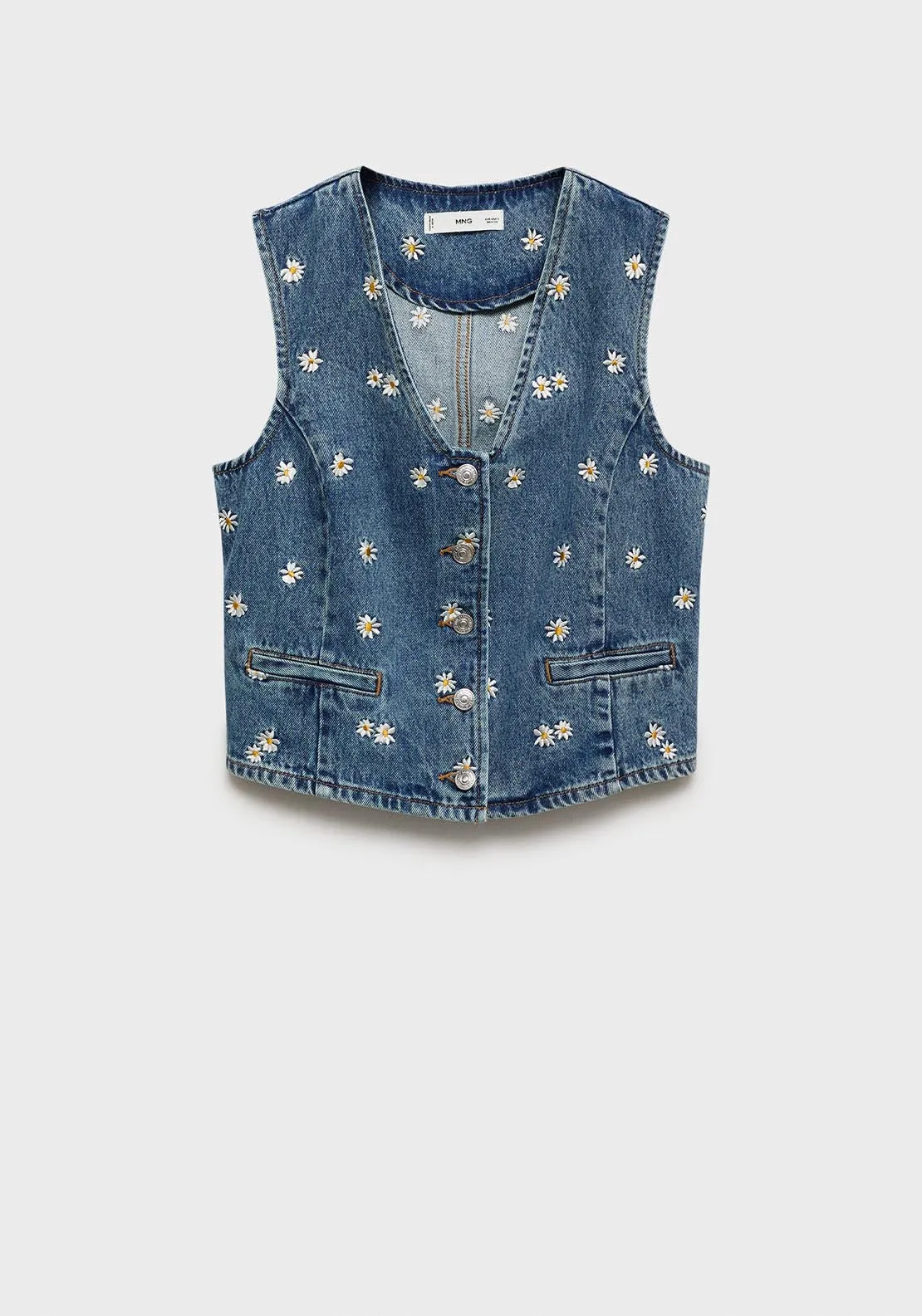 Flower embroidered crop vest - Open Blue