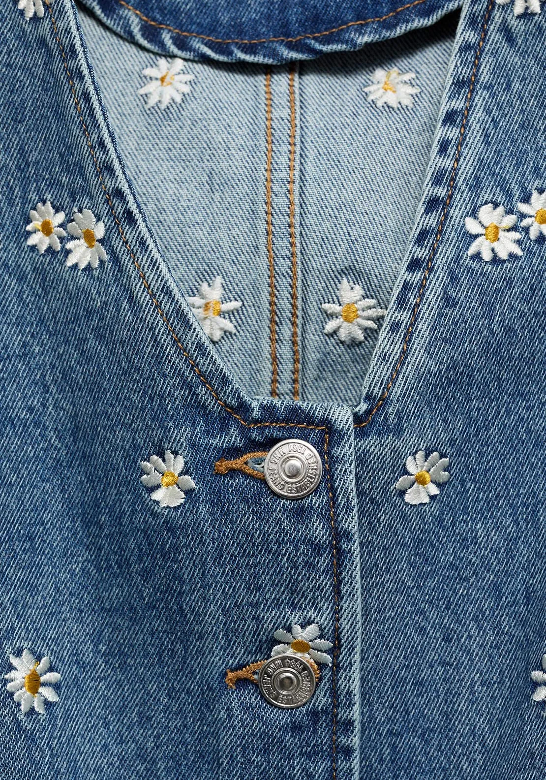 Flower embroidered crop vest - Open Blue