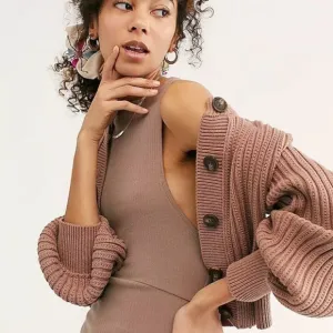 Free People All Yours Cardi Mocha Cardigan Sweater Size Medium