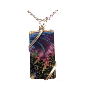 Fuchsia Plume Rectangle Necklace,  Stainless Steel, 18" stainless steel chain, #4749X
