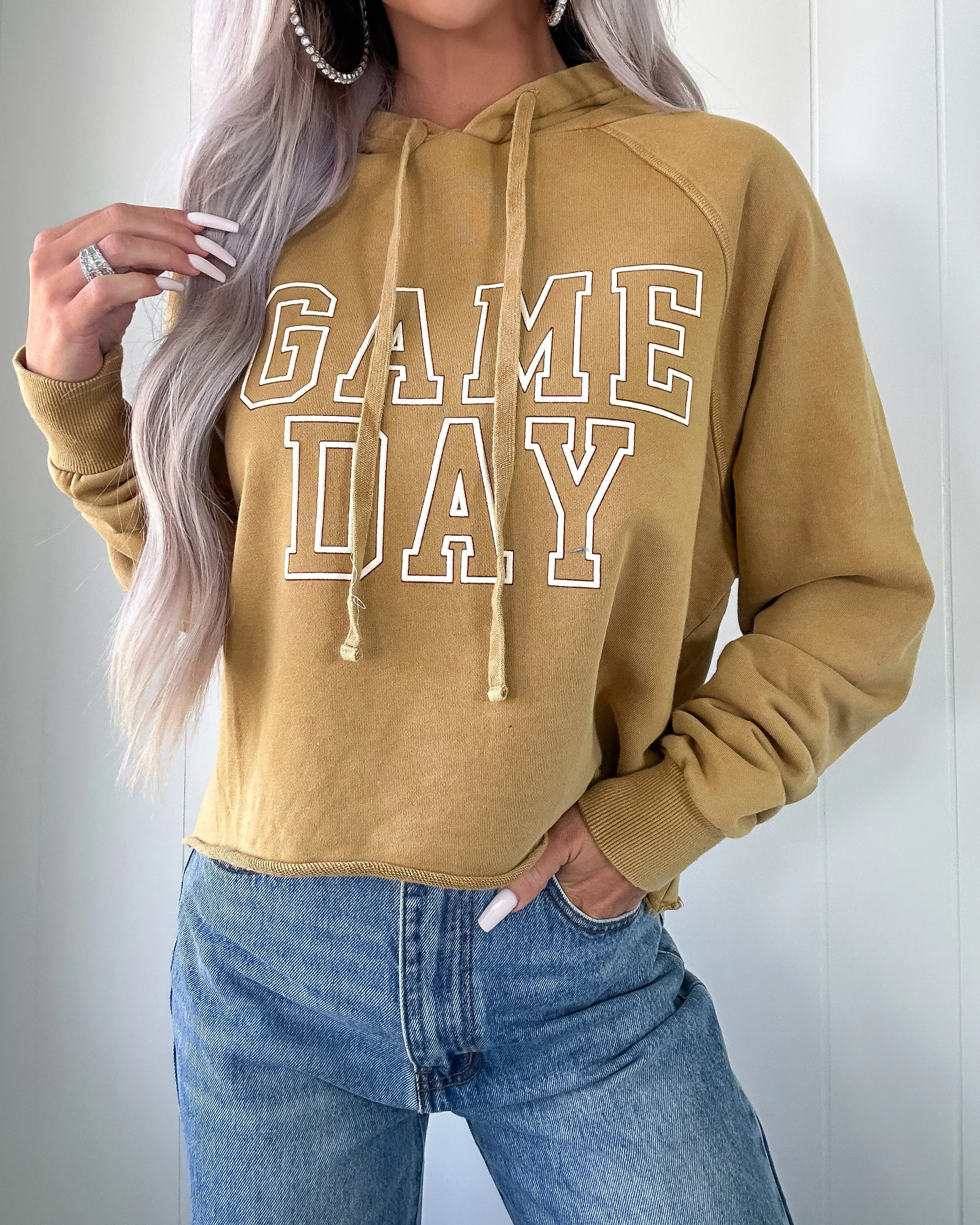 Game Day Cropped Hoodie - Camel