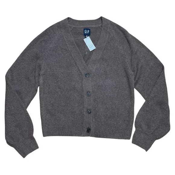 Gap CashSoft Cropped Balloon Sleeve Button Cardigan Sweater Light Brown NWT XS