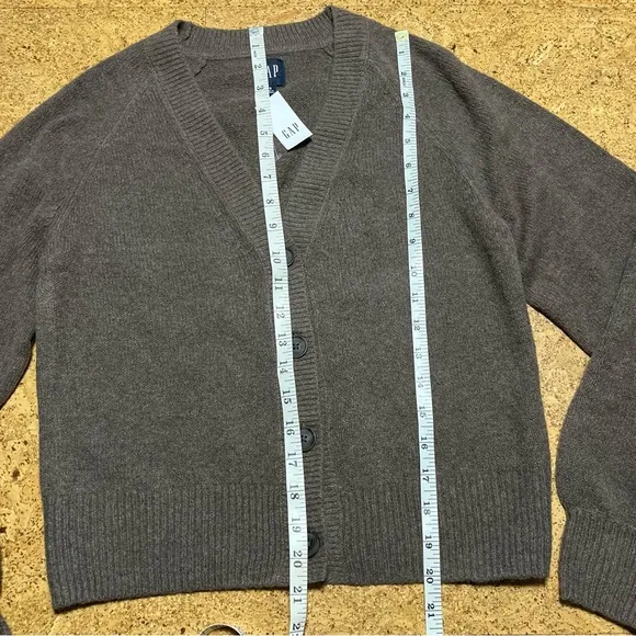 Gap CashSoft Cropped Balloon Sleeve Button Cardigan Sweater Light Brown NWT XS