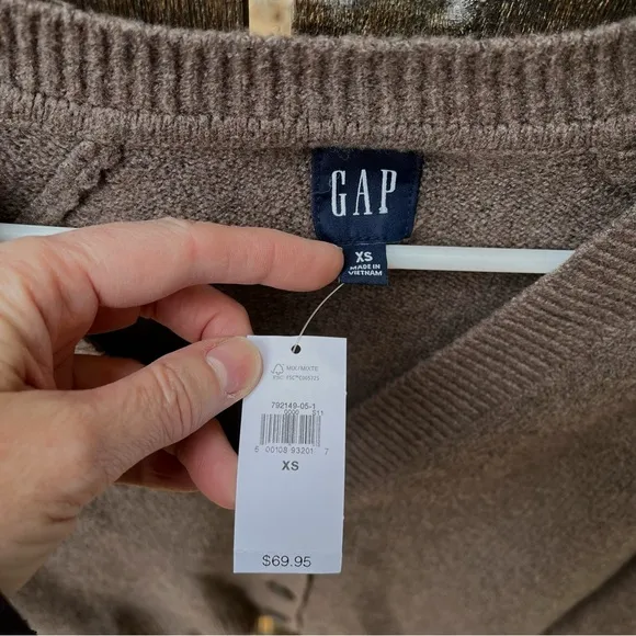 Gap CashSoft Cropped Balloon Sleeve Button Cardigan Sweater Light Brown NWT XS