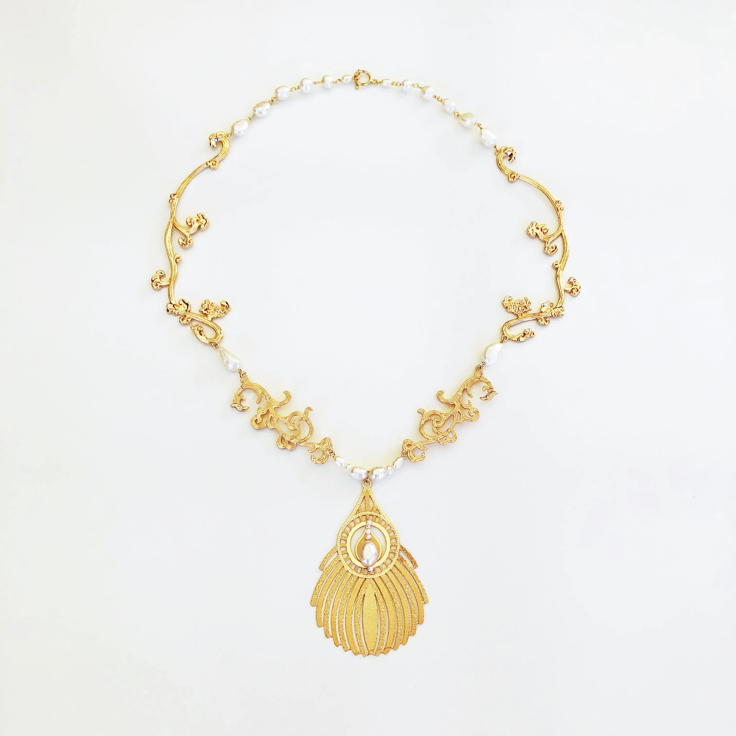 Gold Phoenix Feather Statement Necklace