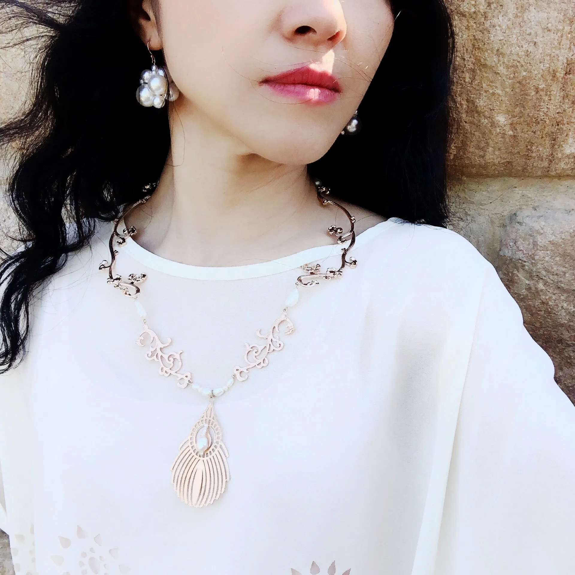 Gold Phoenix Feather Statement Necklace