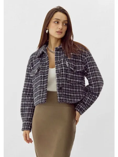 Greylin Weston Cropped Knit Check Shacket