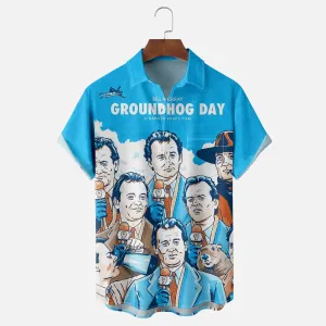 Groundhog Day Art Drawing Chest Pocket Hawaiian Shirt