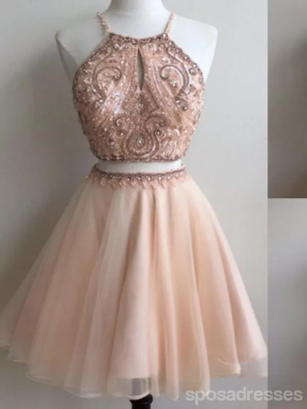 Halter Beaded Cheap Two Piece Homecoming Dresses 2018, CM435