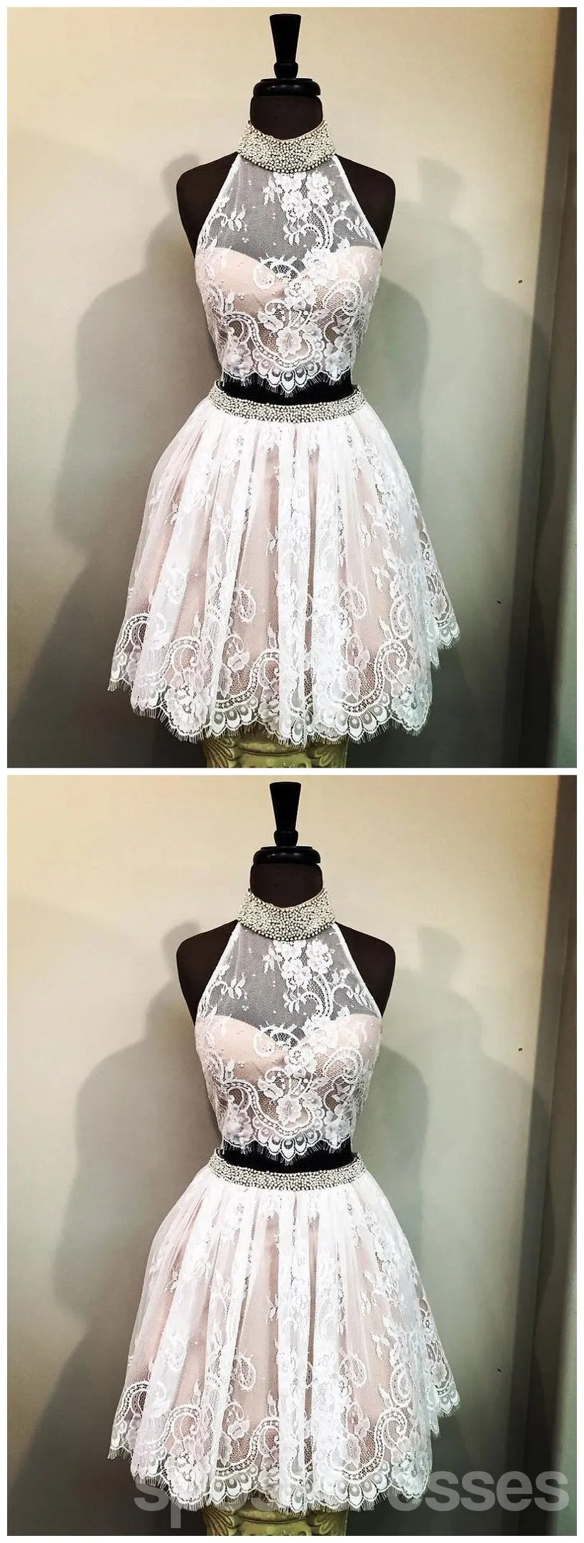 High Neck See Through Rhinestone Cute Pink Homecoming Dresses 2018, CM496