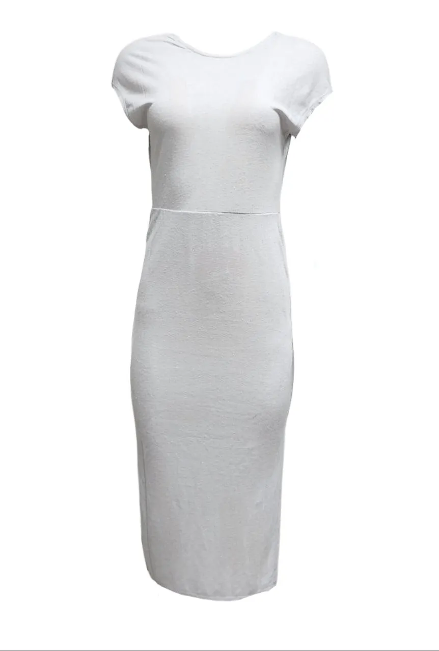 HoodLamb Women's Soft Grey Knit V-Back Maxi Hemp Dress 420 NWT