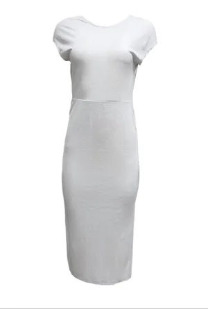HoodLamb Women's Soft Grey Knit V-Back Maxi Hemp Dress 420 NWT